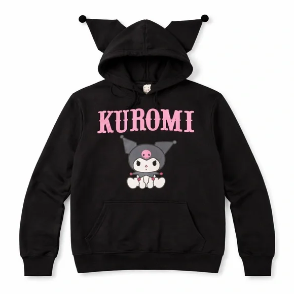 Kuromi Hoodie Plush Ear Sanrio Cosplay Kawaii Anime Black Hoodie Pullover S NWT - Picture 1 of 9